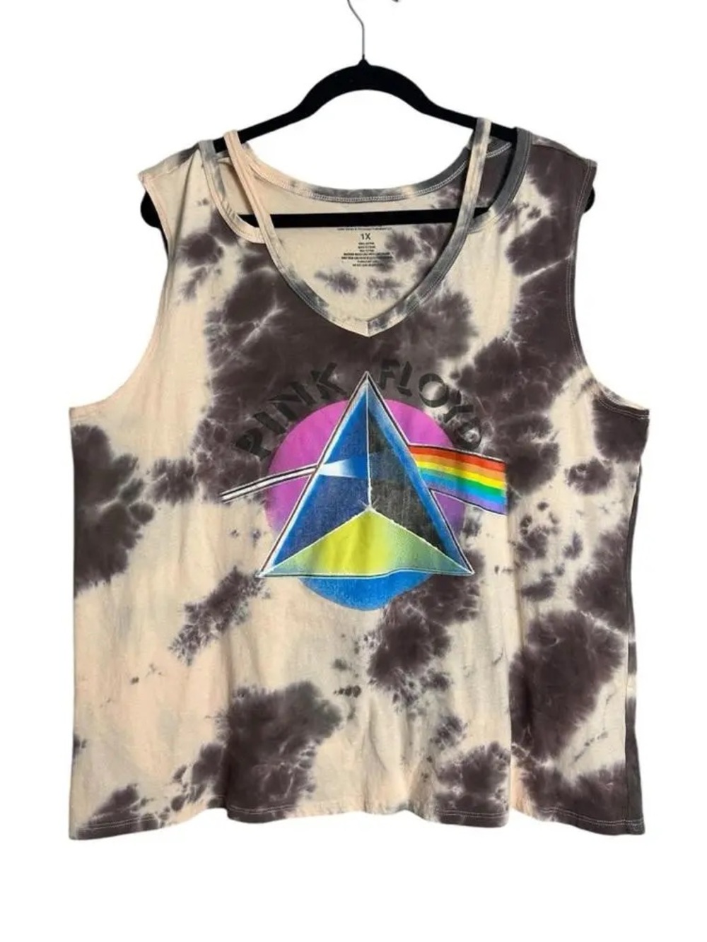Pink Floyd Tie Dye Tank Top with Cut Out Details